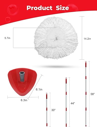 Miniatura 3 de Cabezal de repuesto para trapeador giratorio compatible con O-Cedar EasyWring 1 tanque, 2 repuestos de fregona de microfibra, mango de 30 a 58