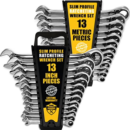 🛒 Crazy Deals TOOLGUARDS 26 Pieces INCH/MM slim profile Ratcheting Wrench Set with Rack Organizer