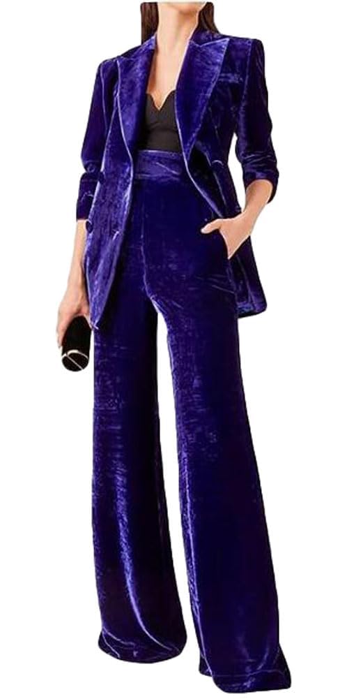 MRLYOUTH Women's Double Breasted Velvet Suit, 2 Piece Business Meetings and Office wear, Wedding banquets, Dinners and Dances