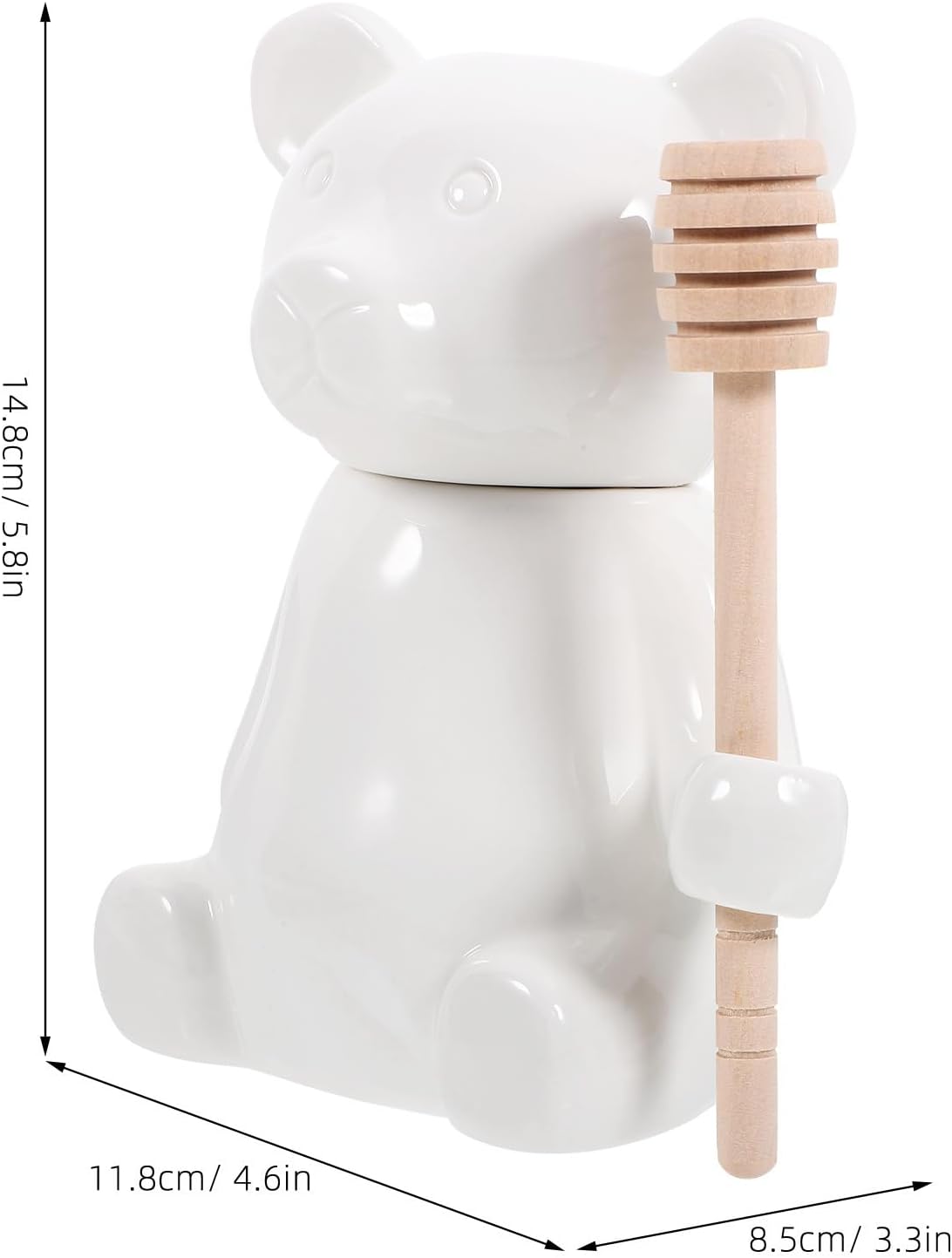 Ceramic Honey Jar with Wooden Dipper Stick, Polar Bear Shape Honey Container Dispenser, Embossed Food-grade Ceramic Pot for Kitchen Storage and Serving
