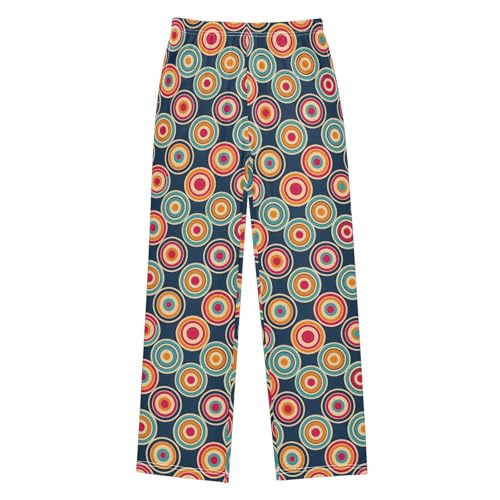 Pajama Pants Sleep Pants Soft Elastic Waist Pajama Lounge Pants Colorful Circle for 6-14 Years Old