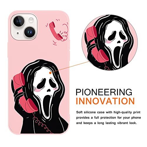 Ootbao 2 × Phone Case For Iphone 14/ Iphone 13 Case Silicone 6.1",Scream Horror Movie Anime Printed,Ghost Face Pattern Design For Women Men Boys Girls,Soft Pink Cases For Iphone14/Iphone13,Cute Skull #TOP1