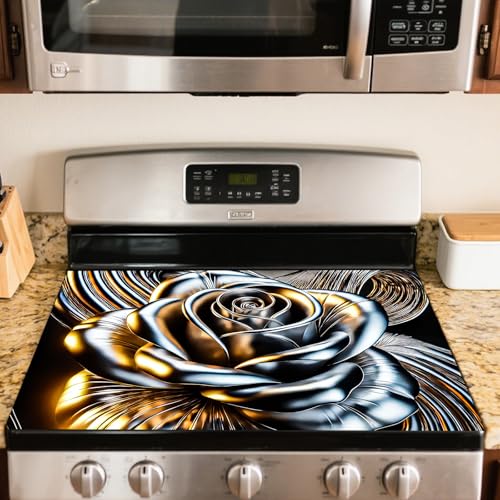 Image of Nuxovilar Stove Top Cover Cooktop Mat 28.3x20.4in Polyester Diatom | Electric Guard Range Countertop Pad Burner Protection Sheet Kitchen Decor Cooking Area Home Styling (Metallic Rose)