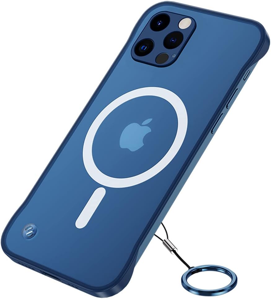 GALAPPLE Ultra-Thin Frameless Magnetic Case for iPhone 14 Pro, Blue Matte Minimalist Case with Shockproof Corner&Finger Loop String, Compatible with Magsafe Charger& Accessories(6.1")