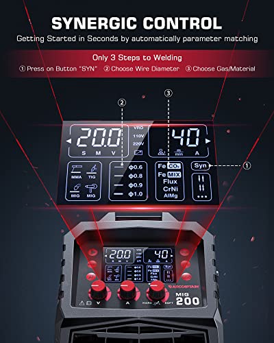 Arccaptain Mig Welder, 200Amp 6 In 1 Gas Mig/Gasless Flux Core Mig/Stick/Lift Tig/Spot Welding/Spool Gun 110V/200V Aluminum Multi Process Welding Machine With Led Digital Display, Burn Back Adjustment #TOP1