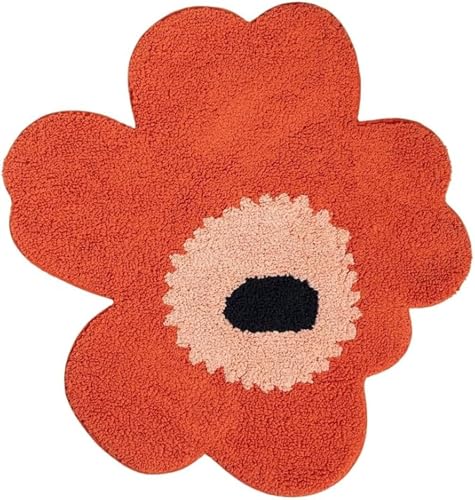 MARIMEKKO Unikko Floral Bath Mat Orange and Red Bathroom Rug with Soft Tufted Organic Cotton Flower Shaped Scandinavian Design for Stylish Non-Slip Bathroom Rugs & Floral Rug Decor (28.7 x 29)