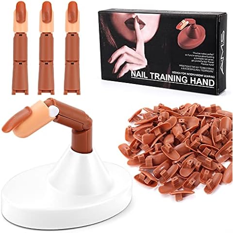 LIONVISON Practice Finger,3 Pcs Flexible False Finger 100 Pcs Replaceable Nail Tips Training Finger Display with Base Practice Fake Finger for Acrylic for Manicure Nail Art(White) Cover