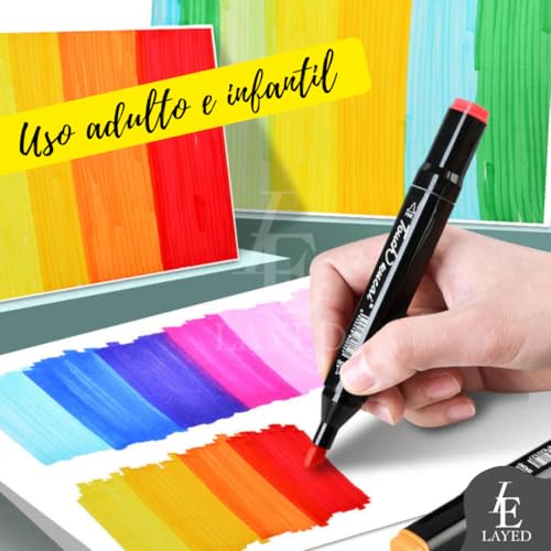 Canetinhas Coloridas 24 Cores - Ponta Dupla, Secagem Rápida, Não Tóxicas, Estojo Prático, Ideal para