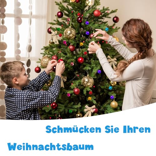150 Stück Metallglöckchen, 14 mm Glöckchen mit Ösen，mit 20m bunt Seil, Bastelglocken Bells Kleine Glocken Weihnachtsglocken für Festivaldekorationen,Schmuckherstellung, Hundehalsbänder(7 Farben)