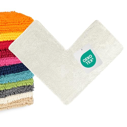 WohnDirect Tapis de Bain Crème 100x100 cm Angle – Antidérapant, Absorbant, Chenille Microfibre Ultra Douce – Confort Salle de Bain, Lavable Machine,...