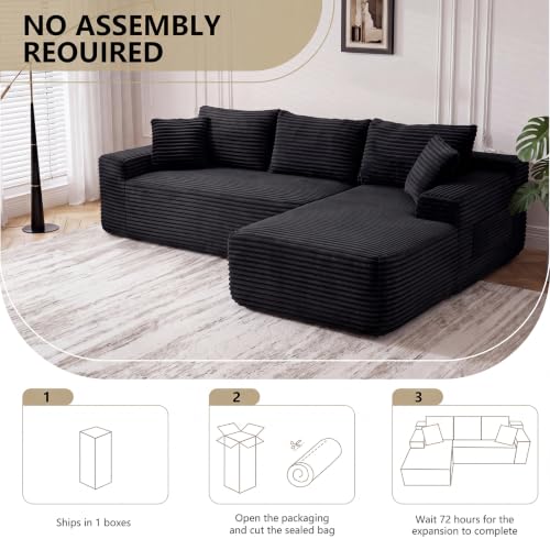 Image of 94.5 inch L Shaped Boneless Sectional Corduroy Couches for Living Room (Black)