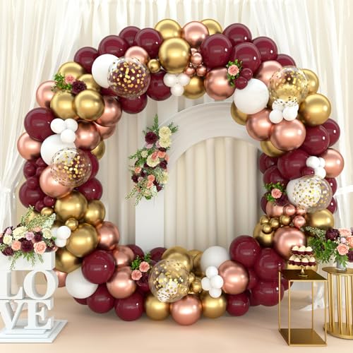 Luftballon Girlande Bordeaux,137 Stück Weinrot Gold Weiß und Rose Gold Ballon Girlande Set mit Goldâ€¦ – Miniatur