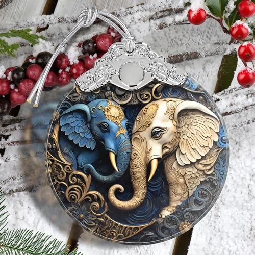 Éléphant de Noël en verre teinté suspension sapin originale