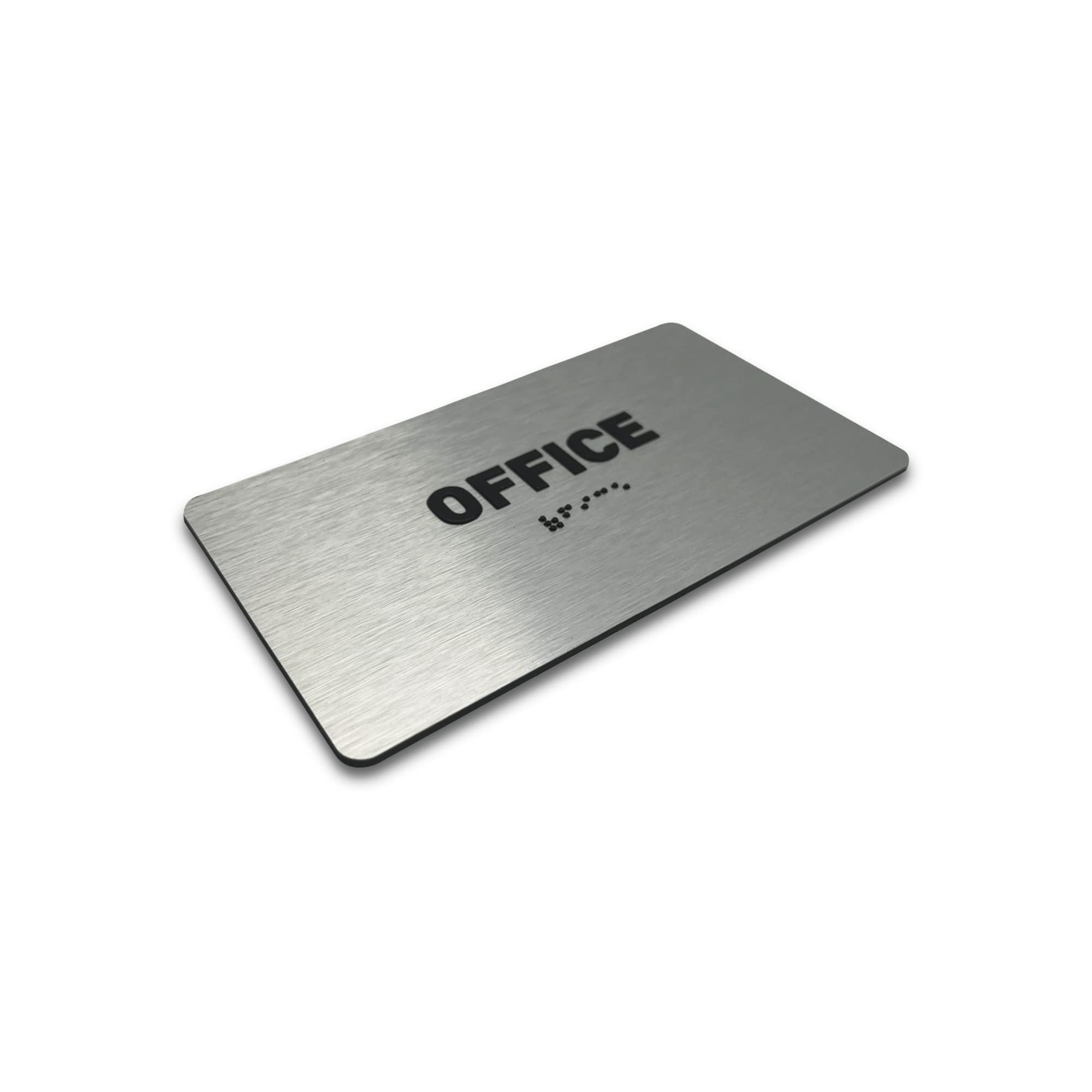 Señal de oficina – Señal de utilidad compatible con ADA, letras elevadas, Braille de grado 2, certificado de inspección TCO, listo para instalar, aluminio cepillado (7 pulgadas de ancho x 4 pulgadas