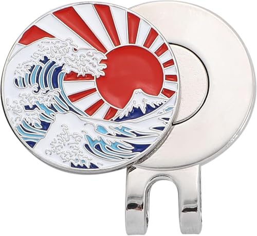 ワッペン屋Dongri Japanese Wave Golf Ball Marker, Magnetic Hat Clip, Zinc Alloy, Ukiyo-e Design Gift for Golfers E0004