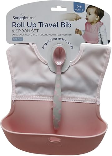 Snuggletime Roll Up Travel Bib and Spoon Set, Pink