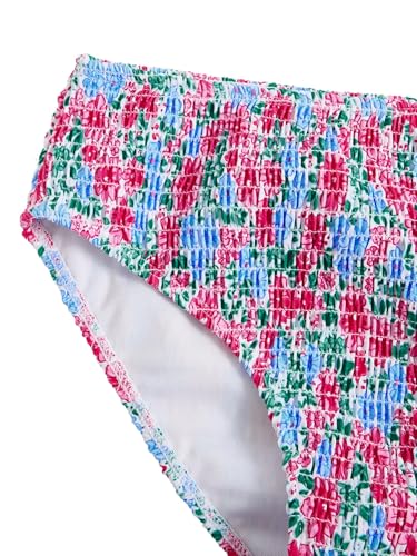 Image of RoseSeek Girl's Tie Dye Smocked 2 Piece Swimwear Sets Backless Halter Bikini Cute Brief Bathing Suit