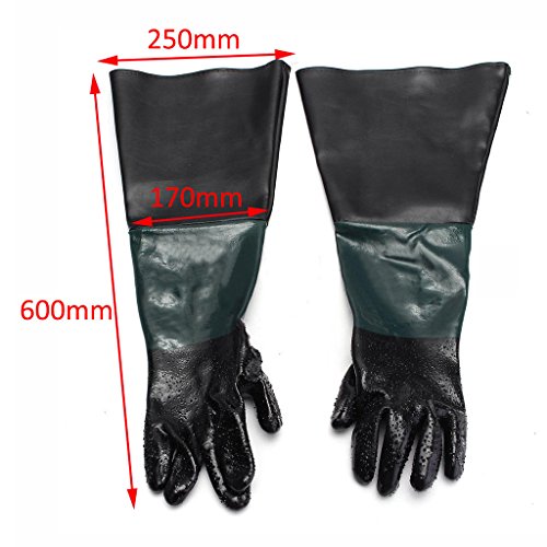 1 Pair 23.6\'\' Heavy Duty Sandblasting Gloves Replacement Gloves for Sand Blasting Cabinet Sandblasting Machine Blast Protection Gloves with Particles Palm and 2 Glove Holders