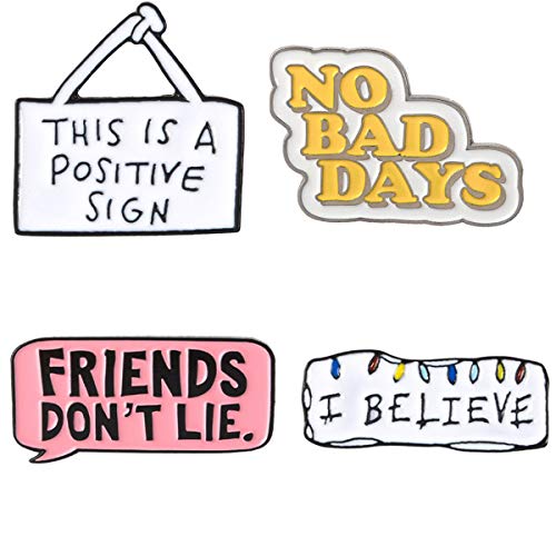 GuassLee Enamel Lapel Brooches Pin Set- 4pcs Lovely Positive Slogan Series Brooch, Cute Cartoon Pins for Backpacks Clothes Bags Jackets Hat Jewelry DIY Accessories Decoration
