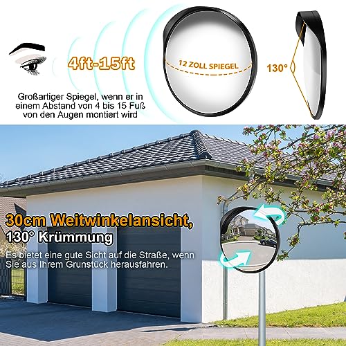 moveland Verkehrsspiegel 30cm für Garage Zufahrt Ausfahrten Park Verkehr - Acryl konvexspiegel - Parabolspiegel mit Einstellbarer Weitwinkel Ansicht (Unterstützung für Innen- und Außenbereich)