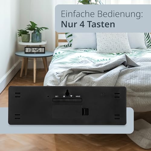 ADE Digitale Funkuhr Wohnzimmer mit Temperaturanzeige | sehr große Ziffern | gut ablesbares Display | schwarz