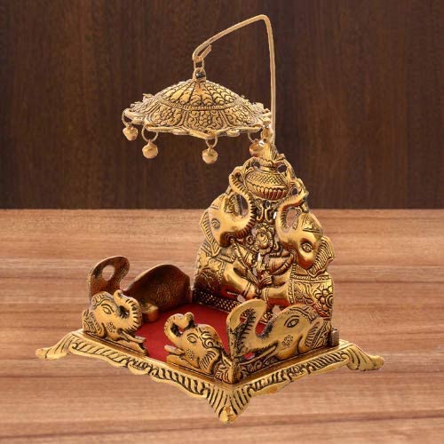 Denique Metal Sihasan for Krishna Ladoo Gopal/Laddu Bal Gopal, Religious Puja Gifts and Decor, Home Decor & Gifts Handcrafted Showpiece,Gold Colour.1 Pieace 2