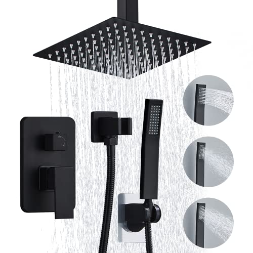 Rtobweye Shower Faucet Set Matte Black Shower System With 8 Inches Rain Shower Head,Ceiling Mount With 3-Setting Handheld Shower Combo System,Stainless Steel,Bathroom(Set A) #TOP29