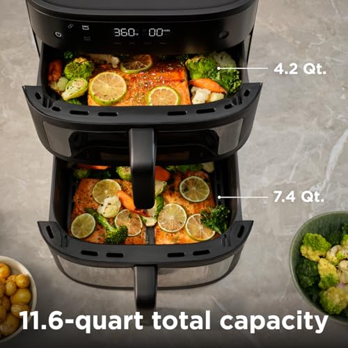 DualZone 4-in-1 Stacked Air Fryer - 11.6qt Capacity, with Sync Cook and Sync Finish - 4 Pre-Programmed Air Fry Settings, Black - image 5