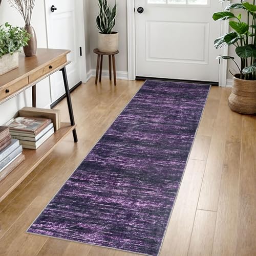 2x7 Purple White Modern Abstract Runner Rug for Hallways, Super Soft Hallway Decor Kitchen Rugs with Non-Slip, Non-Shedding Washable Rug for Hallways Entryway Bedroom Indoor