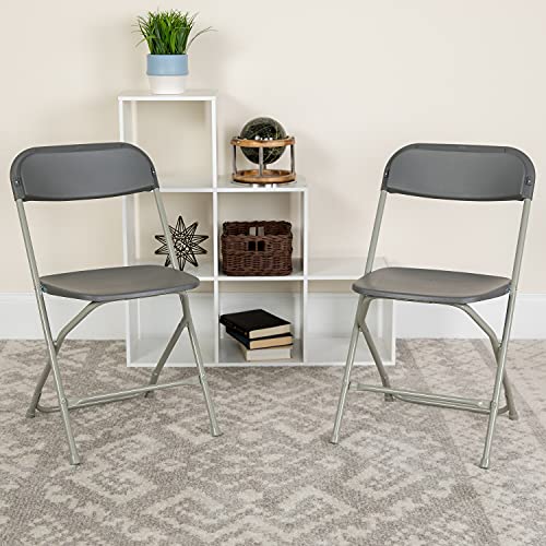 Image of Flash Furniture Hercules Series Plastic Folding Chair - Grey - 2 Pack 650LB Weight Capacity Comfortable Event Chair-Lightweight Folding Chair