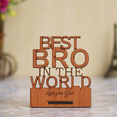 Image of eCraftIndia Set of 3 Designer Rakhi for Brother with Best Bro Ever Fridge Magnet & Best Bro in the World Wooden Writing Block | Raksha Bandhan Gift Set with Roli Chawal