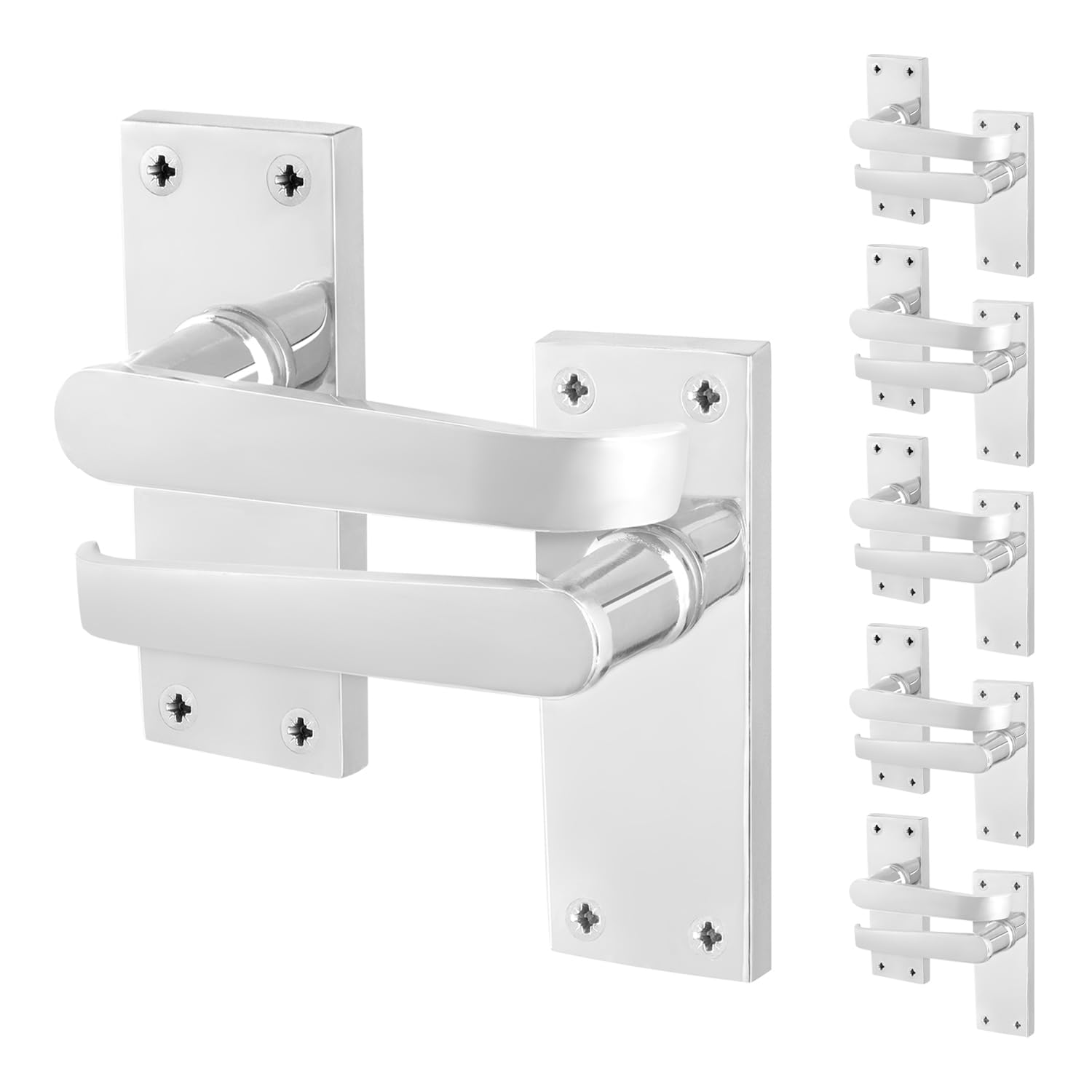 EAI Polished Chrome Door Handles, 6 Pairs on Backplate - Victorian