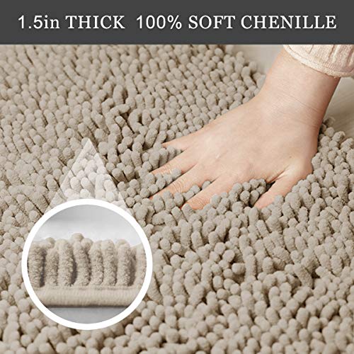 Luxury Chenille Bathroom Rug,20x32 inches,Extra Soft and Cozy, Non-Slip,Super Absorbent Water, Machine Wash Dry, Shaggy Chenille Bath Mats for Bathroom Bedroom,Beige