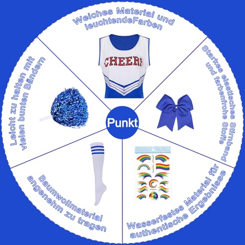 Cheerleader Kostüm Damen für Erwachsene,Cheerleading outfit,Cheerleadering Outfit,High school musical cheerleader kostüm,Cheerleader Pompoms für Verkleidung Karneval Party Cosplay Fasching Halloween