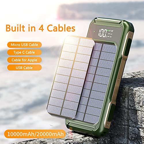 20000Mah Solar Power Bank With Lamp Led Display Fast Charging Powerbank Built In Cable Huge Capacity External Battery Pack For Outdoors Camping,Orange,149 * 73 * 20Mm #TOP1