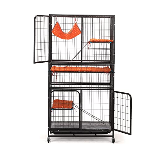 GOWE 4-Story Pet Cage, Bunny Hutch with Ladder, Lockable Wheels and Removable Tray, Black and Orange