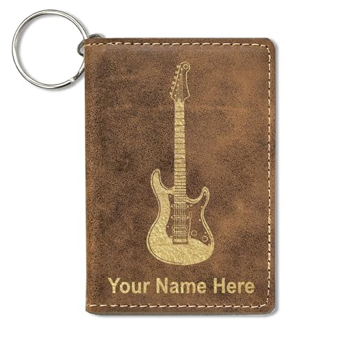LaserGram ID Holder Wallet, Electric Guitar, Personalized Engraving Included (Rustic)