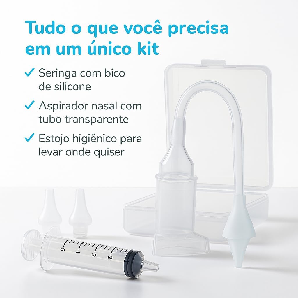 Kit Aspirador Nasal de Succção E Seringa para Bebe Com ponta de Silicone 2 unidades, + Aspirador Nasal Sugador Catarro Nariz Entupido Com Estojo, Transparente Kit Aspirador Nasal de Succção E Seringa para Bebe Com ponta de Silicone 2 unidades, + Aspirador Nasal Sugador Catarro Nariz Entupido Com Estojo, Transparente