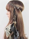 Gangel Boho Hairband Gypsy Hippie Headband with Feather Tassel Gold Leaf Hemp Rope Elastic Band for...