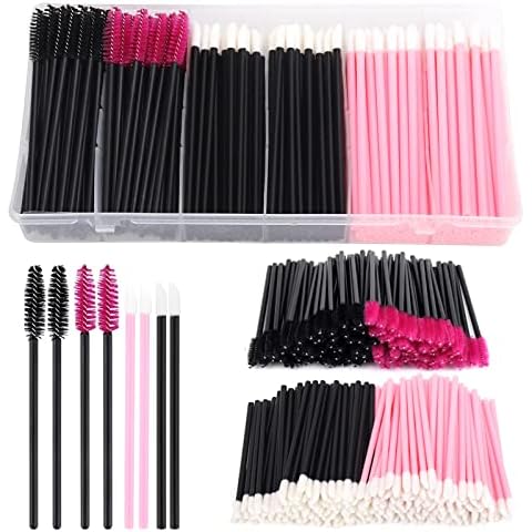 Yokilly 300PCS Disposable Mascara Wands Lip Wands Set,100Pcs Eyelash Brush and 200Pcs Lip Brush,Makeup Tool Kit with Organizer Box Cover