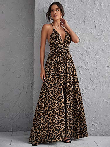 Floerns Women's Deep V Neck Leopard Crisscross Backless Beach Maxi Dress3