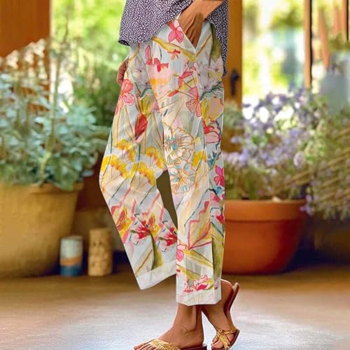 Women's Summer Drawstring Waist Pants Long Drawstring Linen Women Waist Cotton Casual Pants Summer Boho Wide Leg4