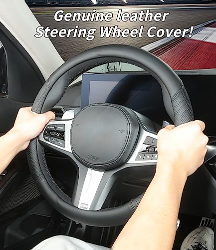 Custom-Fit Audi Steering Wheel Cover, Genuine Leather, Non-Slip, Breathable, Black (Black line), FFXPT369 - Image 3