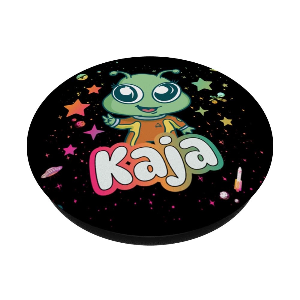 KAJA - Adorable girl name with cute Alien PopSockets Swappable PopGrip, Black - Image 2