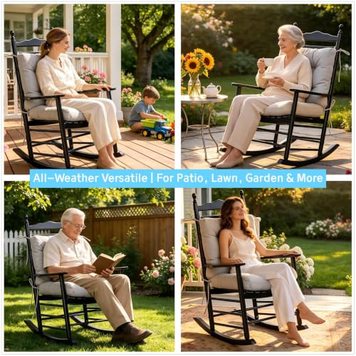 Image of QILLOWAY Outdoor Chair Cushion for Patio Furniture, Waterproof Patio Cushions with Ties, Fade Resistant Replacement Pads for Outdoor Rocking Chairs,Tan,Grey