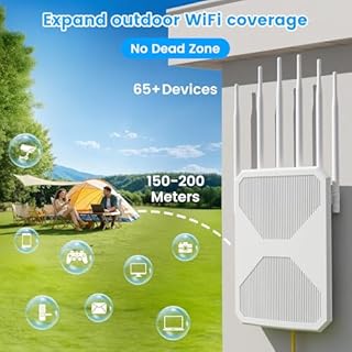 2026 AC1200 Outdoor WiFi Extender, Long Range Outdoor WiFi Extender Signal Booster, IP65 Weatherproof Outdoor Wireless Access Point with PoE, Gigabit Ports for Garage, Farm, Yard, RV, Dock,Starlink