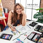 KALOUR Art Set, 140 Pieces Drawing and Painting Supplies, Colored Pencils, Watercolor, Sketchbook, Coloring Book with Case