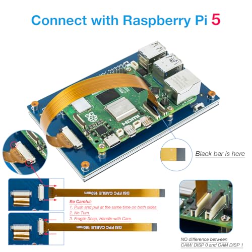 Image of Hosyond 5 Inch Touchscreen IPS MIPI DSI Display Compatible with Raspberry Pi 5 /4 /3, 800x480 Pixel Capacitive Screen Driver-Free Interface