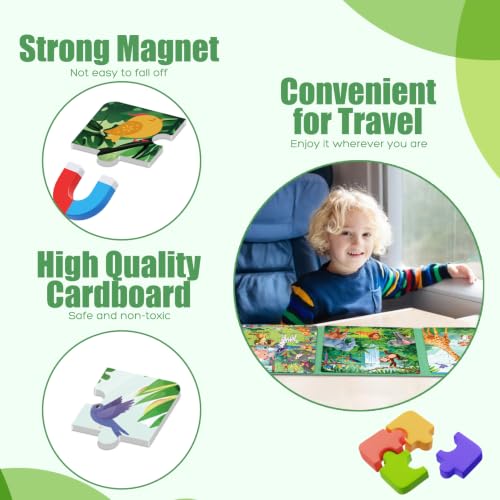 Image of Magnetic Puzzles for Toddlers 3-5 Toddler Puzzle Travel Toys (Animal) | Jigsaw Puzzles for Kids 97-Pieces Travel Toys, Animal Jungle Puzzles Ages 4-6 Road Car Trip & Airplane