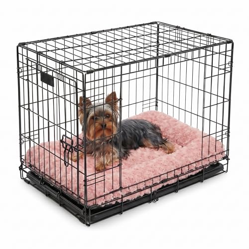 Image of Dog Crate Pad for Crate /Floor /Car for Small Dogs Washable | Deluxe Plush Dog Crate Pad with Non-Slip Bottom,Comfy Fluffy Kennel Pad for Maltese Shih Tzu Bichon Frise,22 inchx13 inch Pink